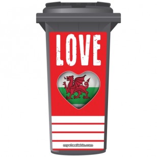 Love Wales Heart Wheelie Bin Sticker Panel